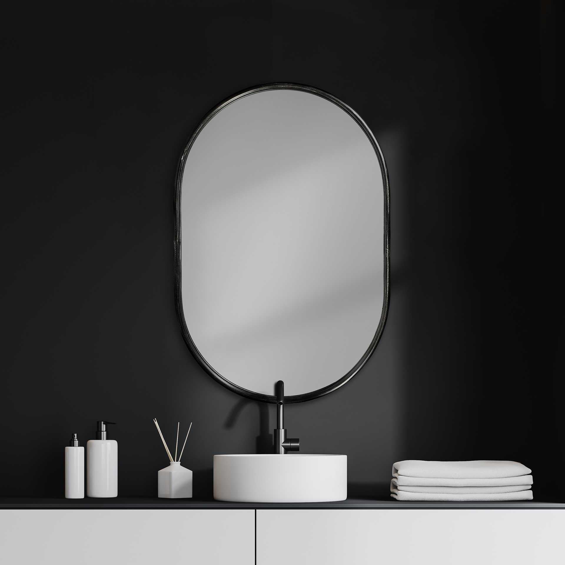 Black Oval Metal Framed Accent Mirror - 36-inch