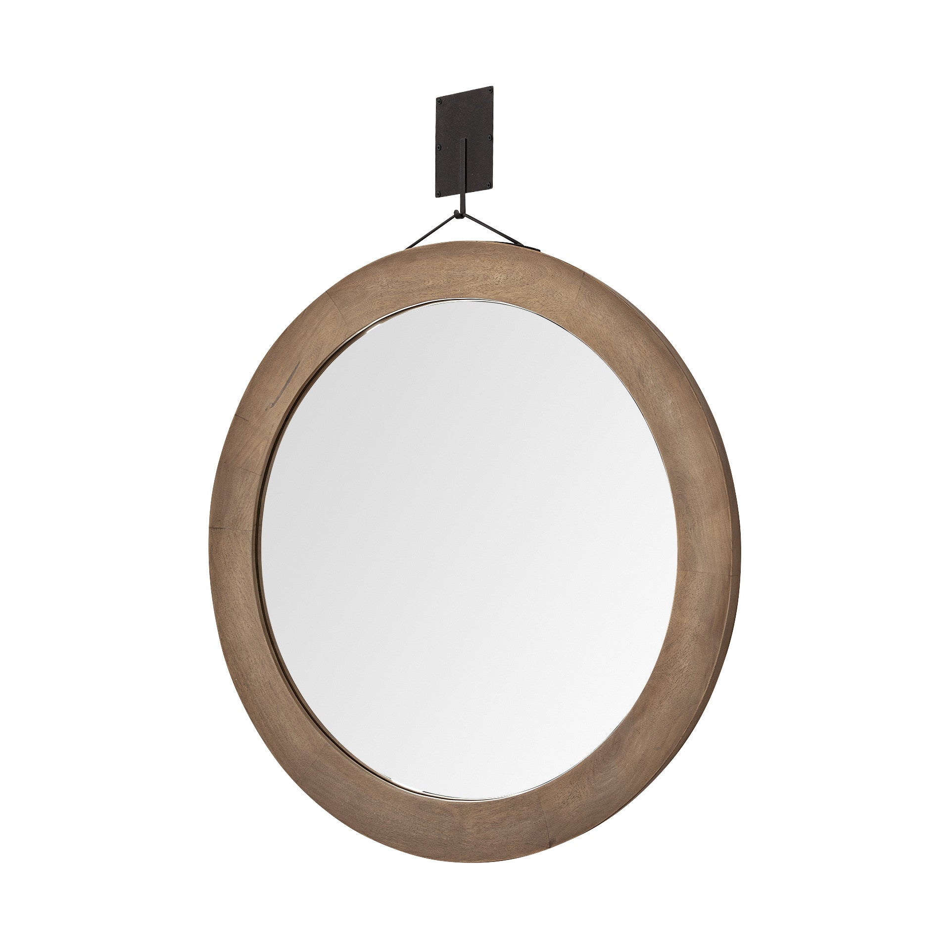 Brown Round Wood Framed Rope Hanging Accent Mirror - 44-inch