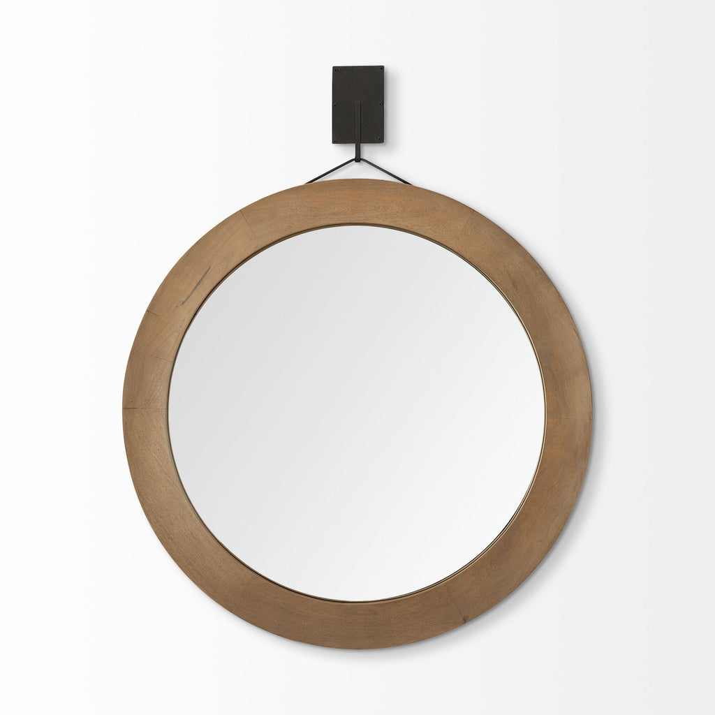 Brown Round Wood Framed Rope Hanging Accent Mirror - 44-inch
