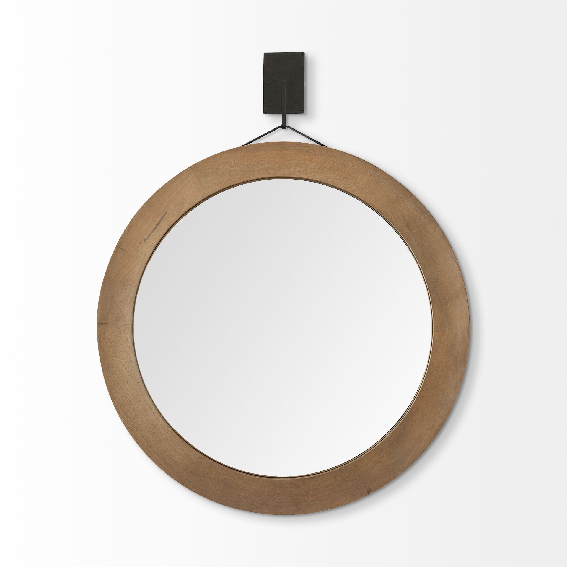 Brown Round Wood Framed Rope Hanging Accent Mirror - 44-inch