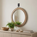 Brown Round Wood Framed Rope Hanging Accent Mirror - 44-inch