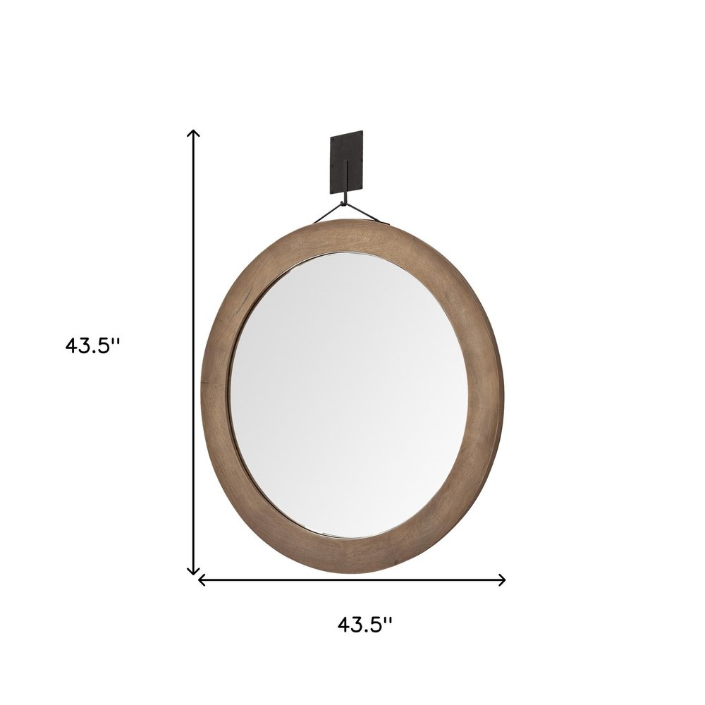Brown Round Wood Framed Rope Hanging Accent Mirror - 44-inch