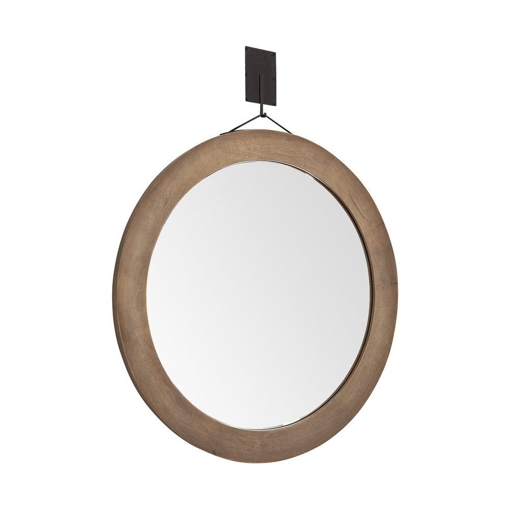 Brown Round Wood Framed Rope Hanging Accent Mirror - 44-inch