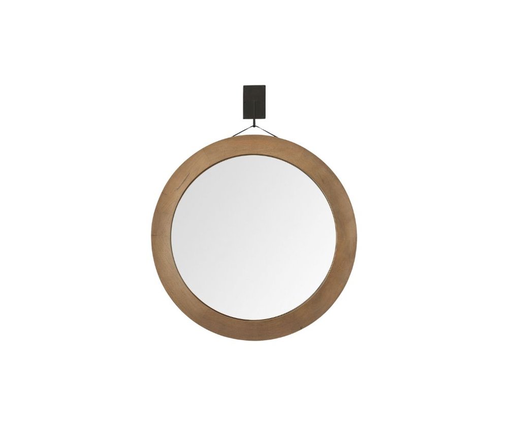 Brown Round Wood Framed Rope Hanging Accent Mirror - 44-inch