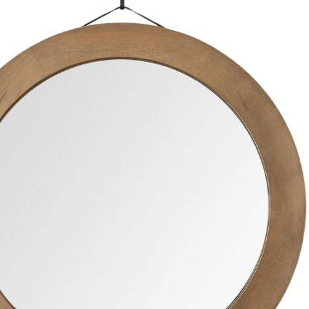 Brown Round Wood Framed Rope Hanging Accent Mirror - 44-inch