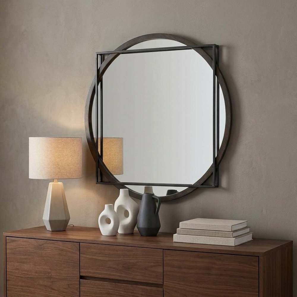Black Abstract Metal Framed Accent Mirror - 46-inch