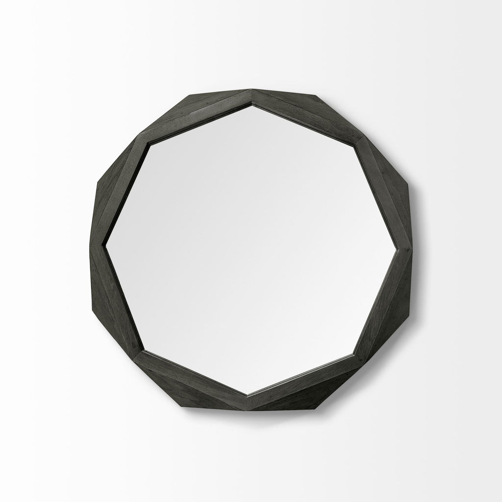 Octagon Black Wood Frame Wall Mirror - 32-inch
