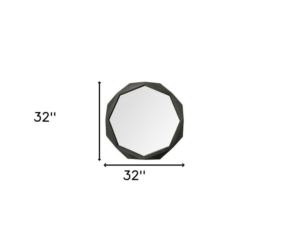 Octagon Black Wood Frame Wall Mirror - 32-inch