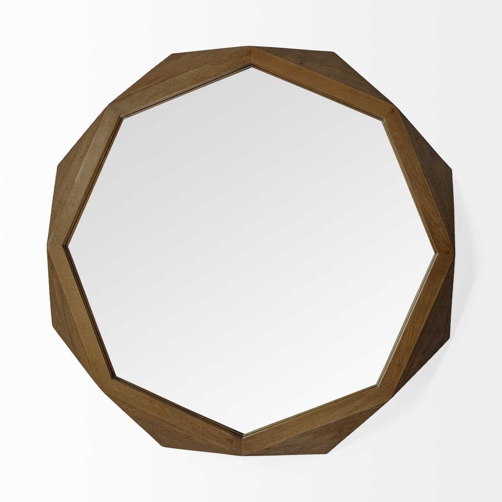 Brown Solid Wood Octagon Framed Accent Mirror - 41-inch