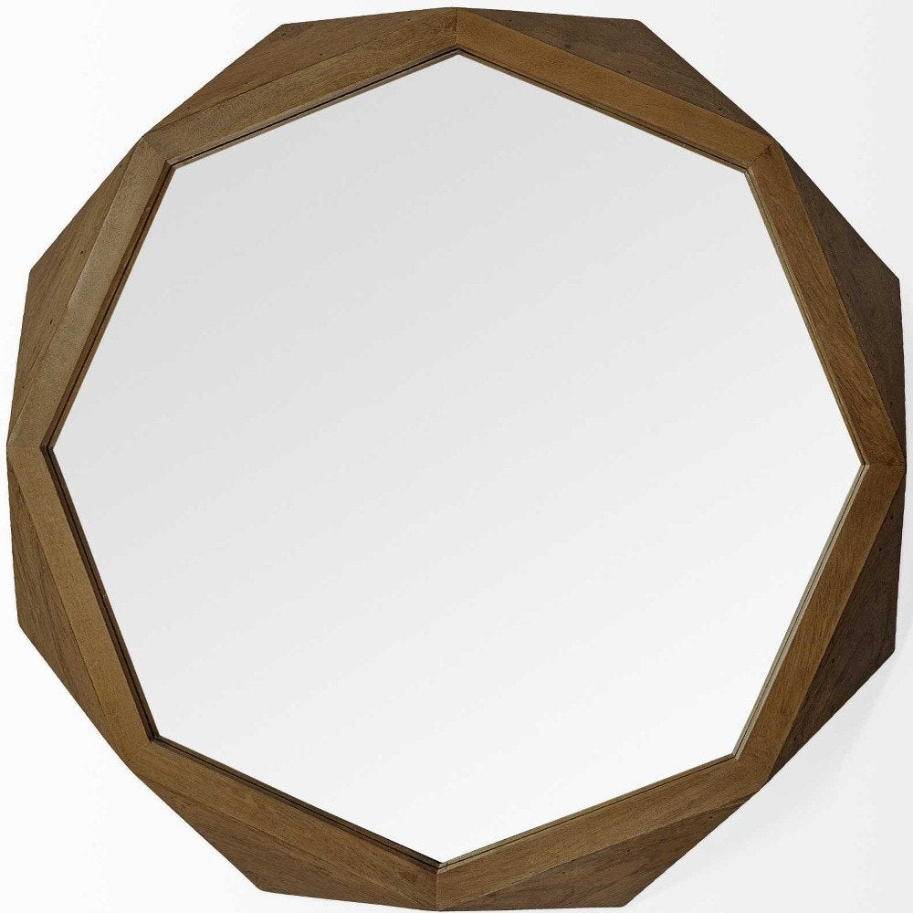 Brown Solid Wood Octagon Framed Accent Mirror - 41-inch