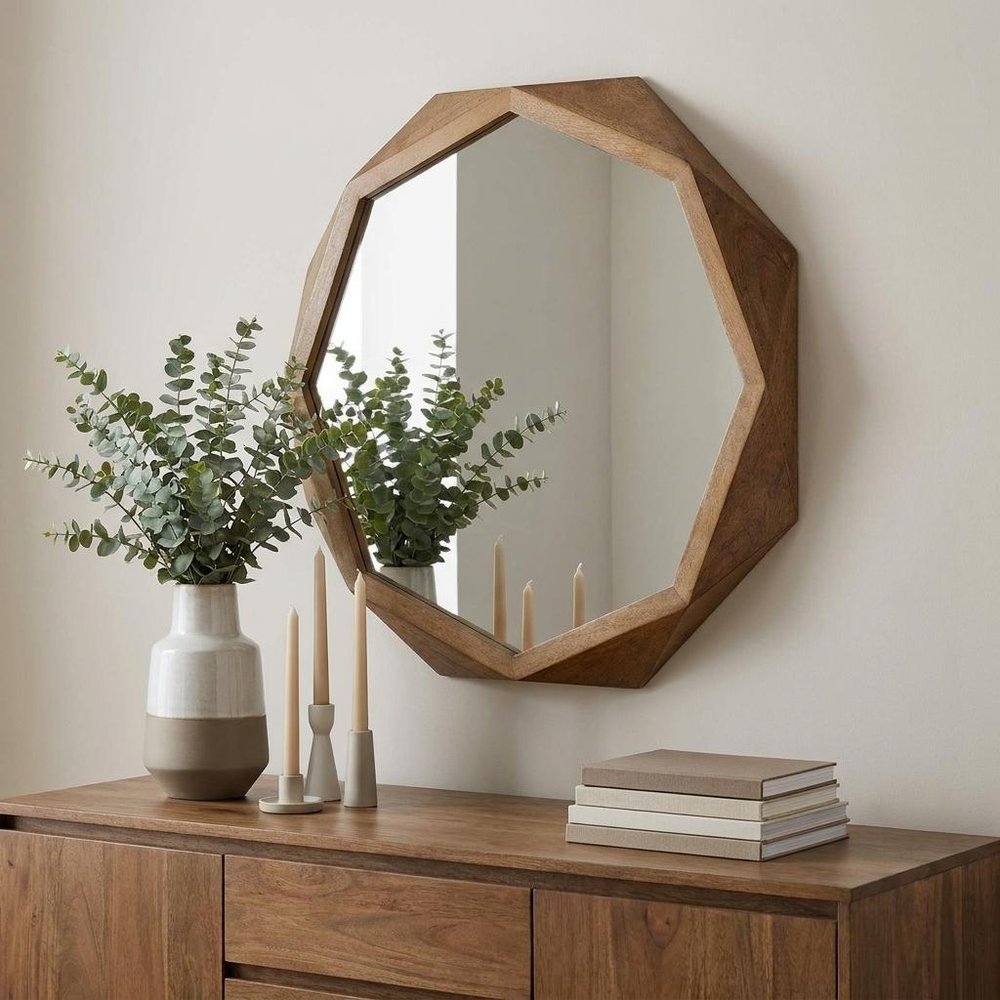 Brown Solid Wood Octagon Framed Accent Mirror - 41-inch