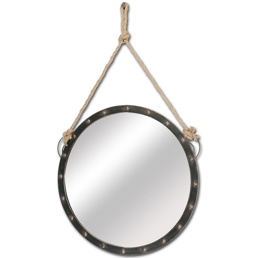 Black Metal Round Framed Accent Mirror - 39-inch