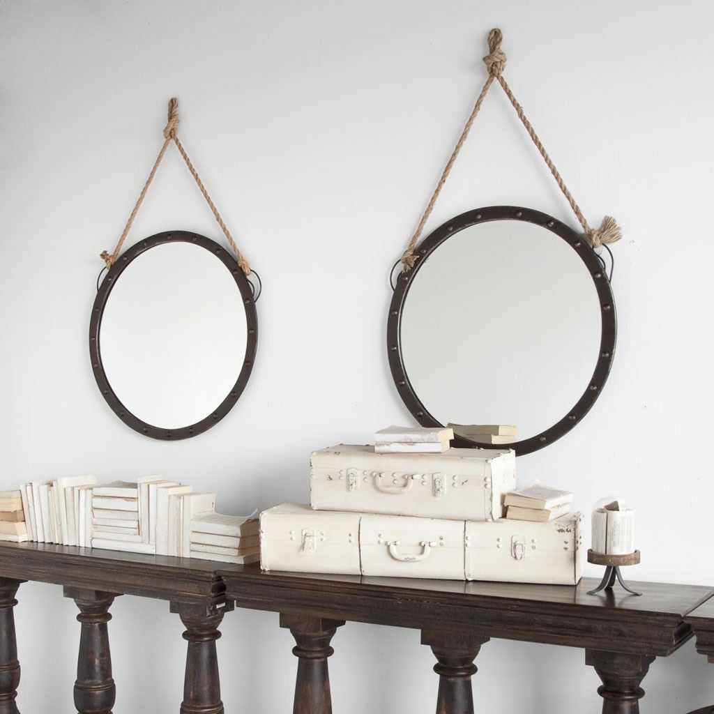 Black Metal Round Framed Accent Mirror - 39-inch