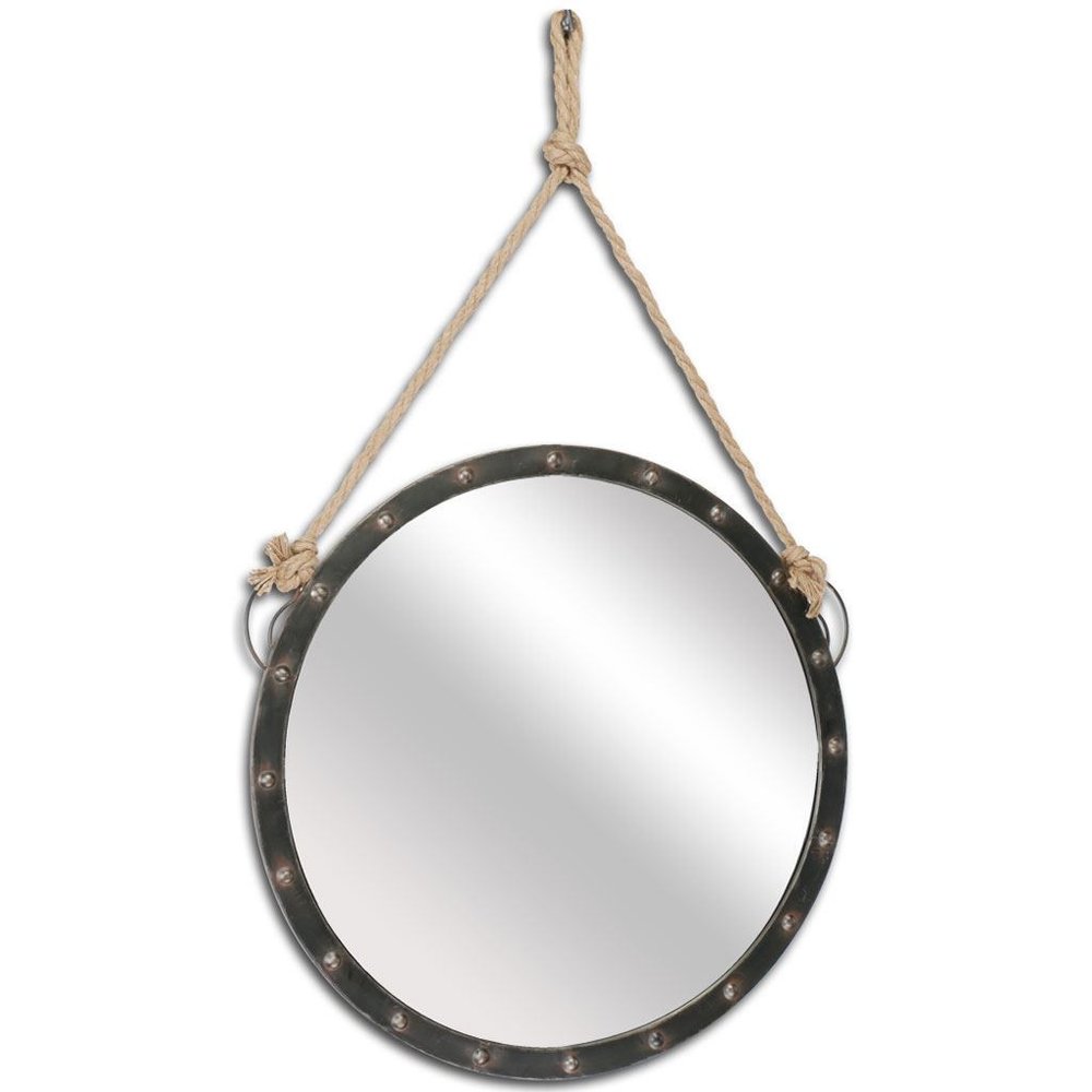 Black Metal Round Framed Accent Mirror - 39-inch