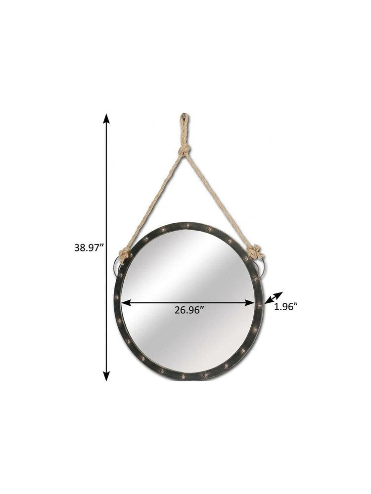 Black Metal Round Framed Accent Mirror - 39-inch