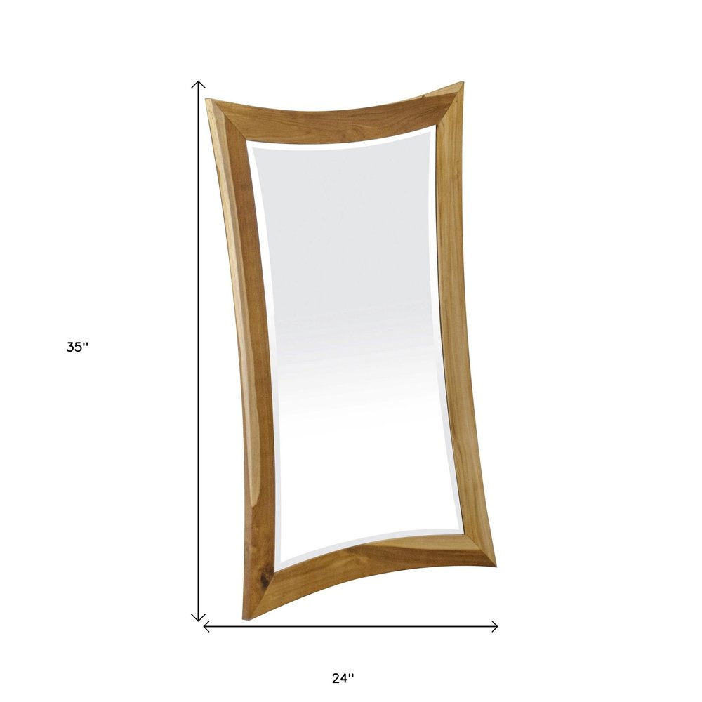 Brown Abstract Wood Framed Bathroom Vanity Mirror - 35-inch