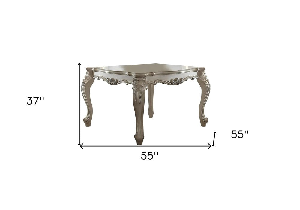 Antiqued White Solid Wood and Solid Manufactured Wood Dining Table - 55-inch