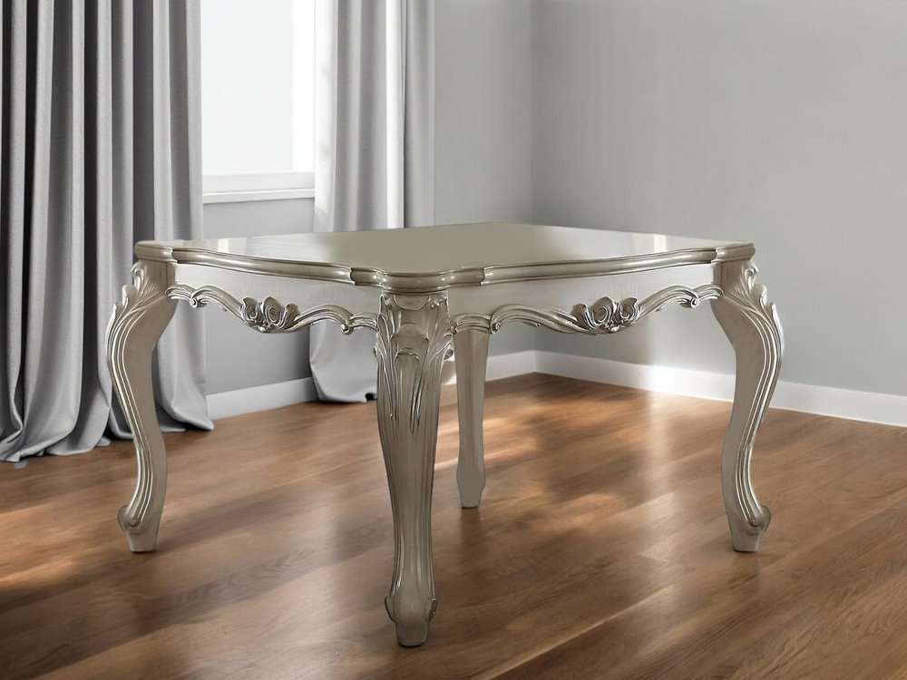 Antiqued White Solid Wood and Solid Manufactured Wood Dining Table - 55-inch