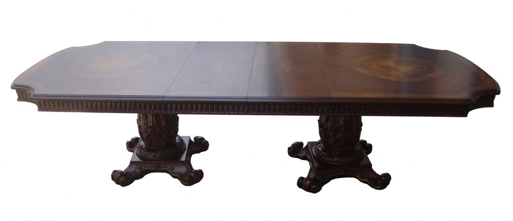 Brown Solid Wood and Solid Manufactured Wood Double Pedestal Base Dining Table