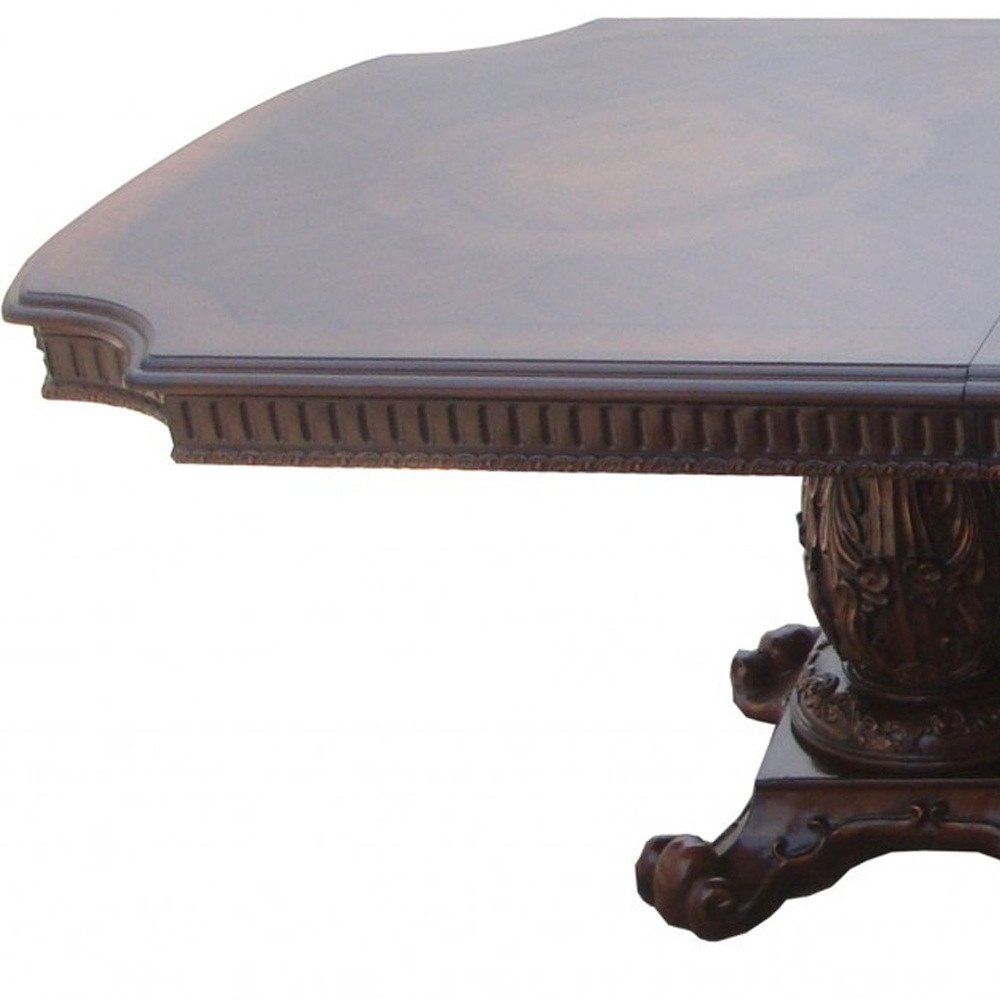 Brown Solid Wood and Solid Manufactured Wood Double Pedestal Base Dining Table