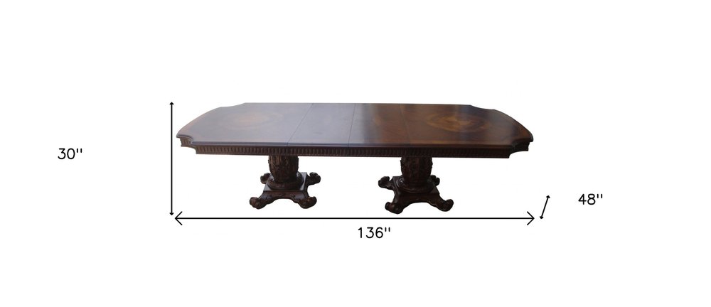 Brown Solid Wood and Solid Manufactured Wood Double Pedestal Base Dining Table
