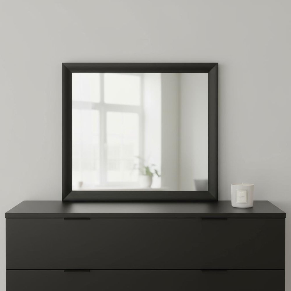 Black Square Wood Framed Mounted Dresser Mirror - 35-inch