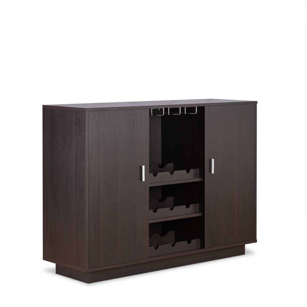 Espresso Wood Finish Wine and Stemware Cabinet