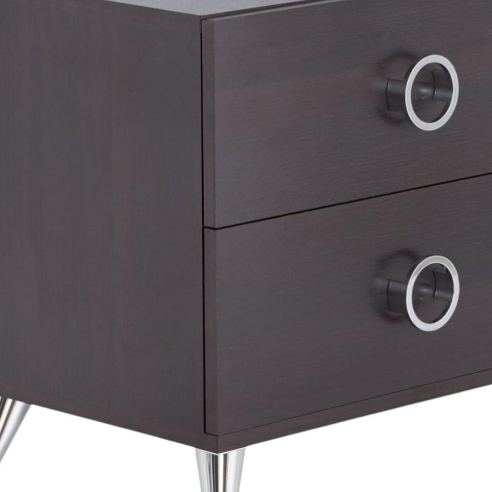 Silver and Espresso End Table with Two Drawers - 20-inch