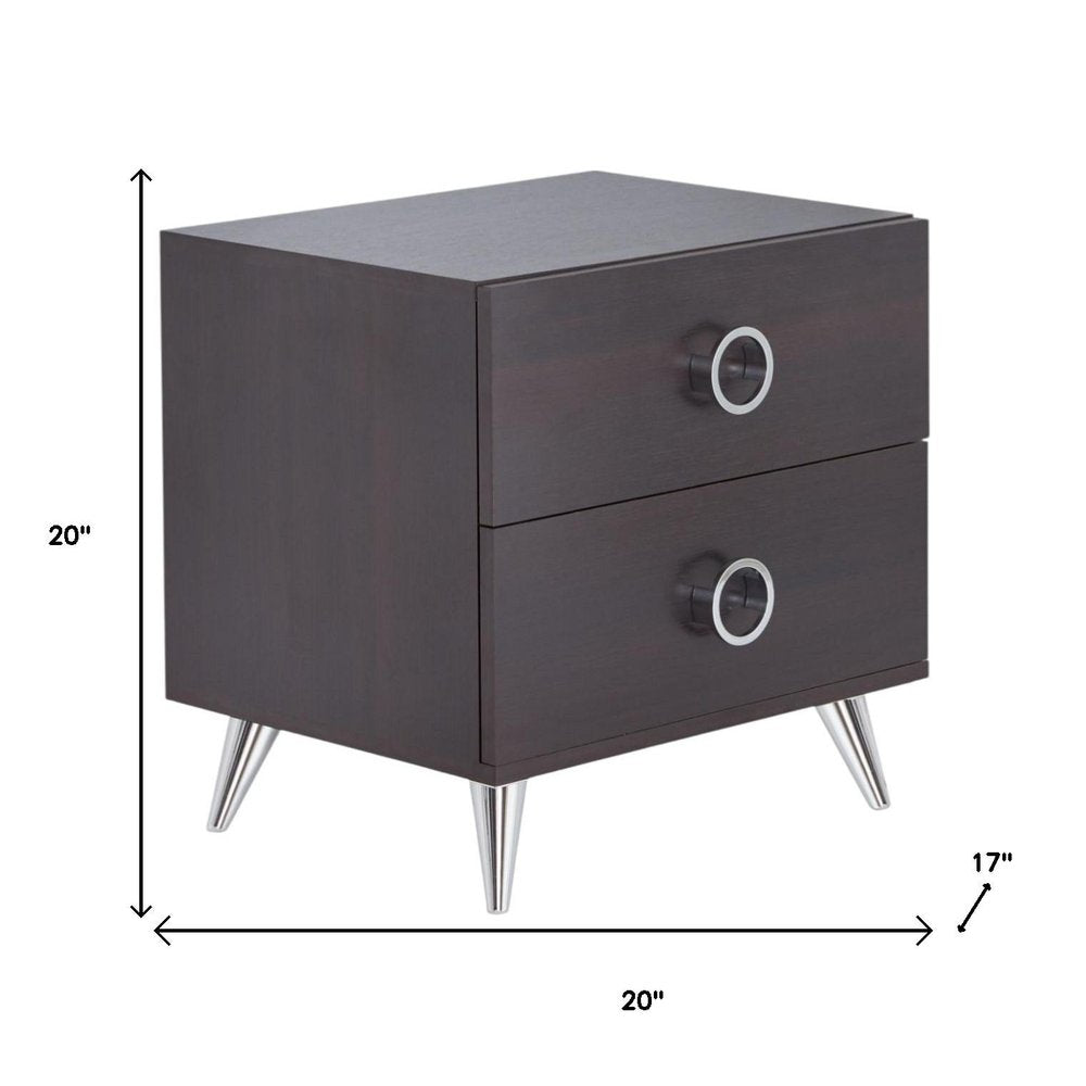 Silver and Espresso End Table with Two Drawers - 20-inch