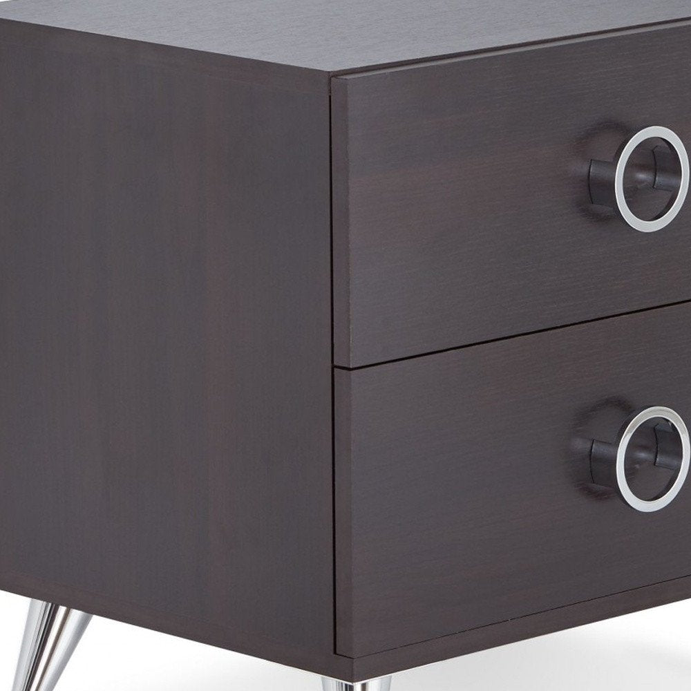 Silver and Espresso End Table with Two Drawers - 20-inch