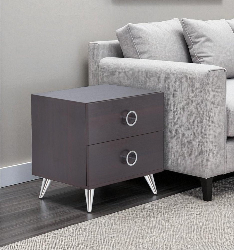 Silver and Espresso End Table with Two Drawers - 20-inch