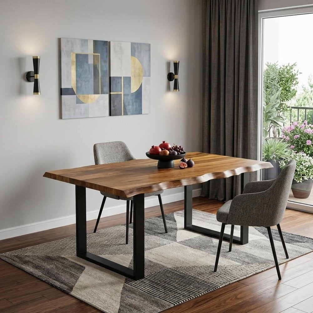 Brown and Black Solid Wood Sled Base Dining Table - 68-inch