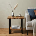 Brown and Black Solid Wood and Iron Square Frame End Table with Shelf