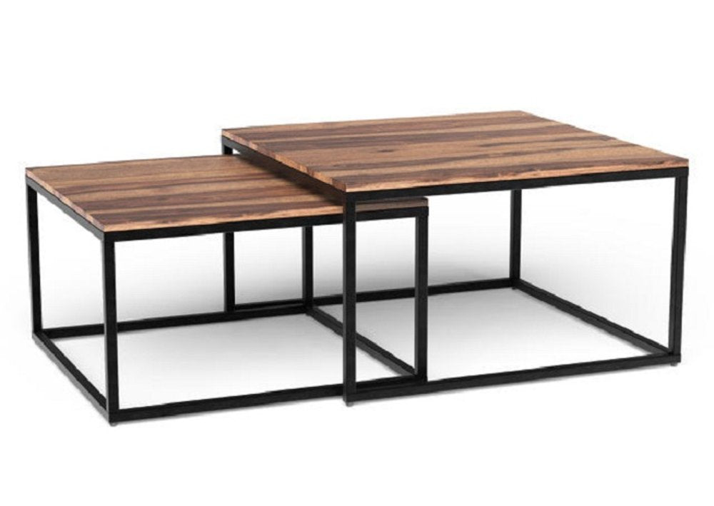 Brown and Black Solid Wood and Iron Square Coffee Table - 30-inch