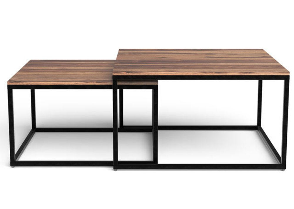 Brown and Black Solid Wood and Iron Square Coffee Table - 30-inch