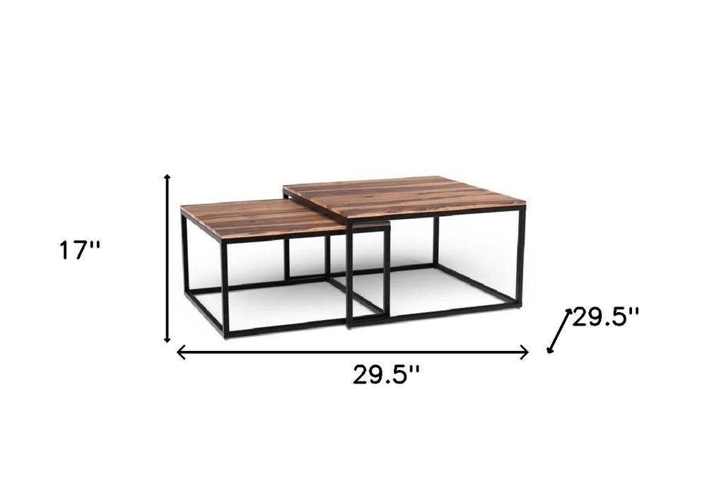 Brown and Black Solid Wood and Iron Square Coffee Table - 30-inch