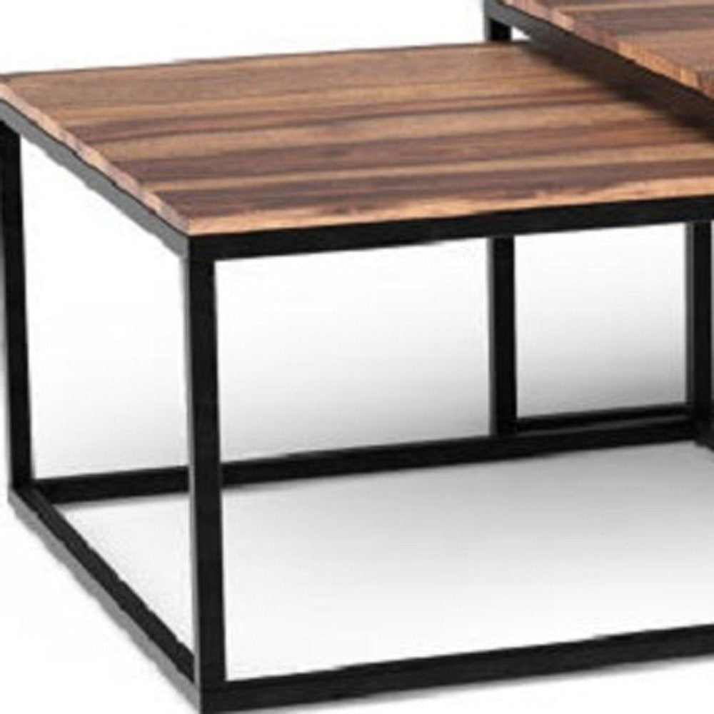 Brown and Black Solid Wood and Iron Square Coffee Table - 30-inch