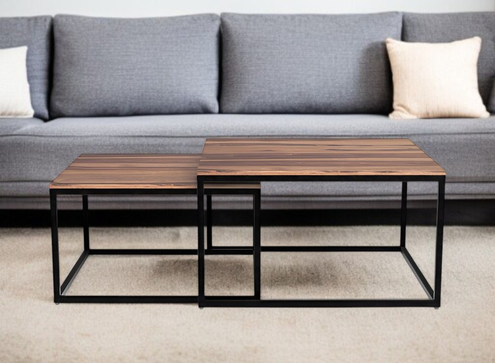 Brown and Black Solid Wood and Iron Square Coffee Table - 30-inch