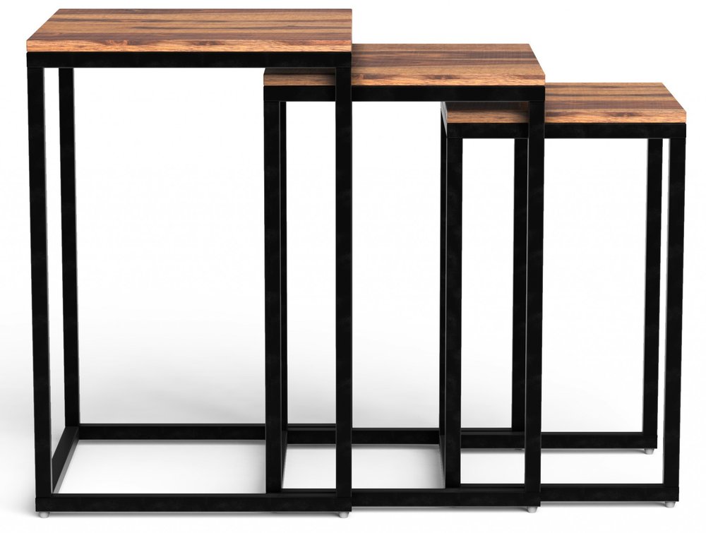 Set of Three 17 Black and Brown Solid Wood Nested Tables