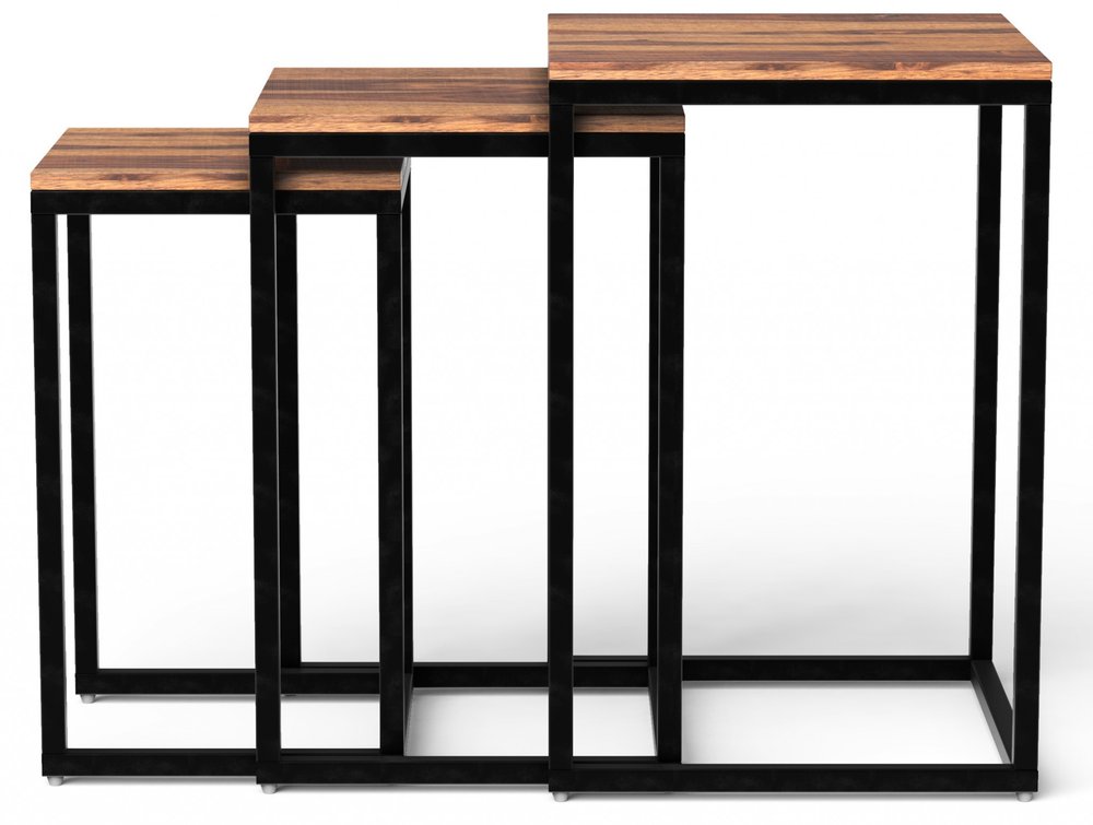 Set of Three 17 Black and Brown Solid Wood Nested Tables