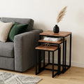 Set of Three 17 Black and Brown Solid Wood Nested Tables