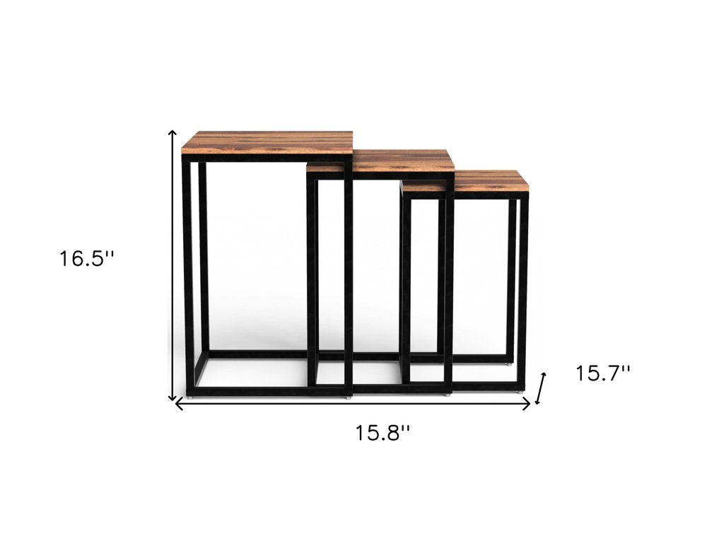 Set of Three 17 Black and Brown Solid Wood Nested Tables
