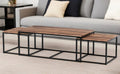 Set of Three 47 Natural and Black Solid Wood and Iron Coffee Table