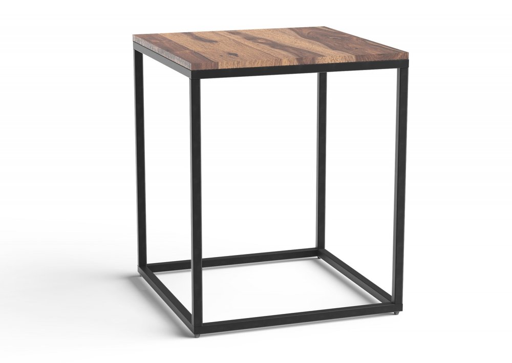 Black and Brown Solid Wood and Iron Square End Table - 24-inch