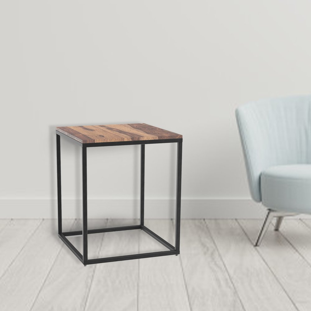 Black and Brown Solid Wood and Iron Square End Table - 24-inch