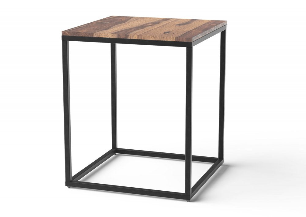 Black and Brown Solid Wood and Iron Square End Table - 24-inch