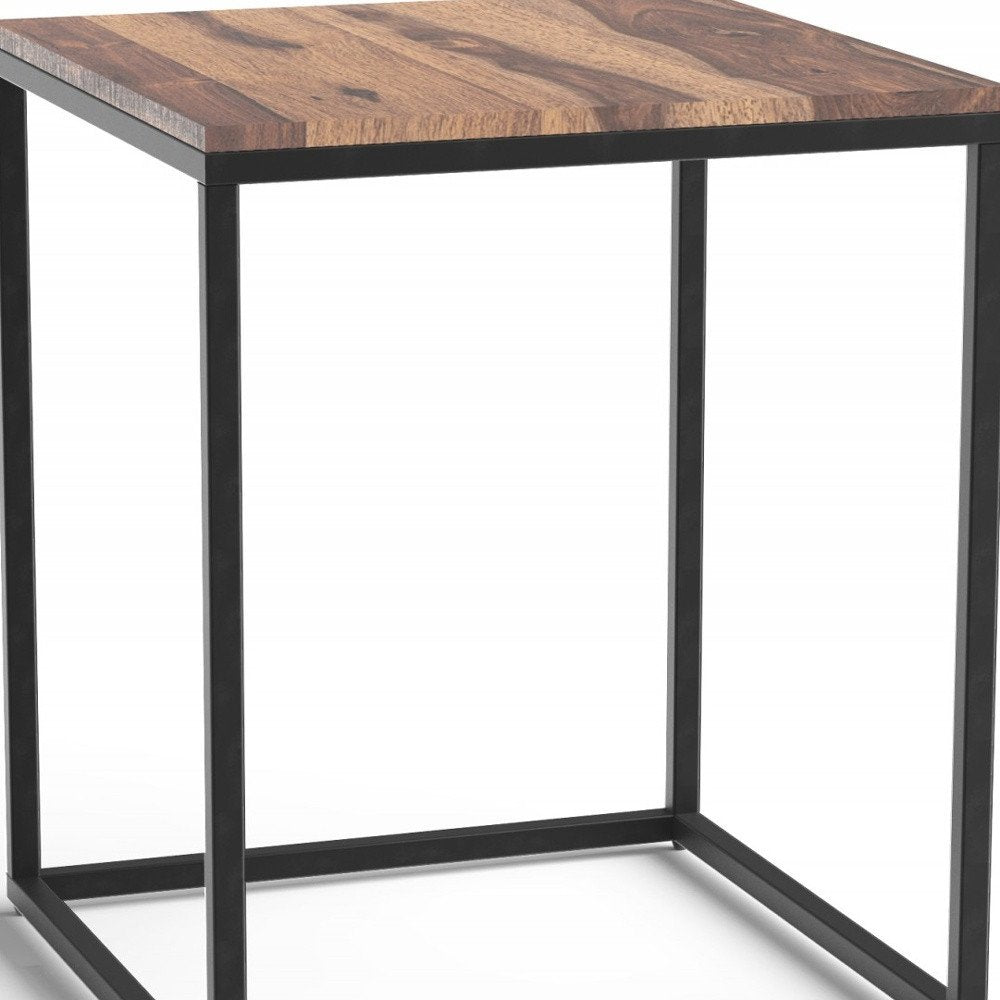 Black and Brown Solid Wood and Iron Square End Table - 24-inch