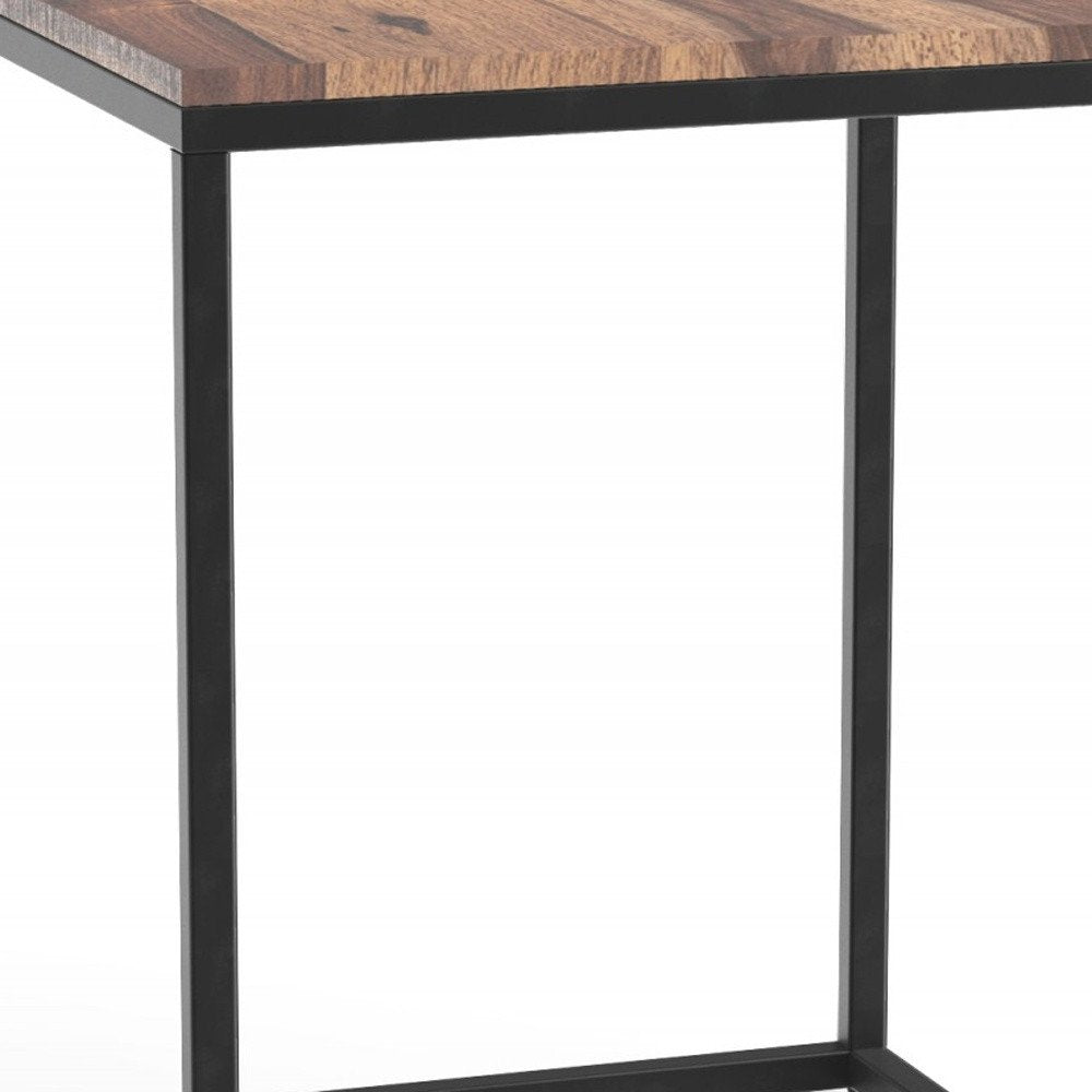 Black and Brown Solid Wood and Iron Square End Table - 24-inch