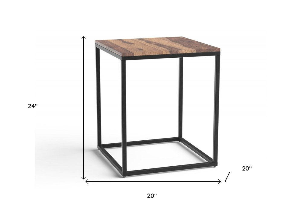 Black and Brown Solid Wood and Iron Square End Table - 24-inch