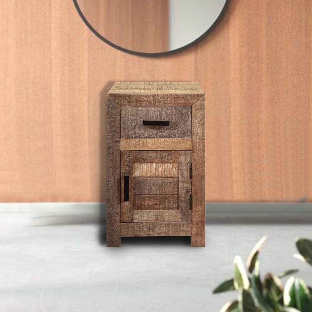 Brown Solid Wood Square End Table with Drawer - 26-inch